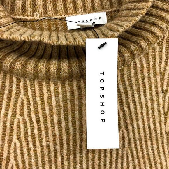 Topshop Sweater Knitted Supersoft Funnel Neck Turtleneck Wide Sleeve Camel NWT - Picture 7 of 8